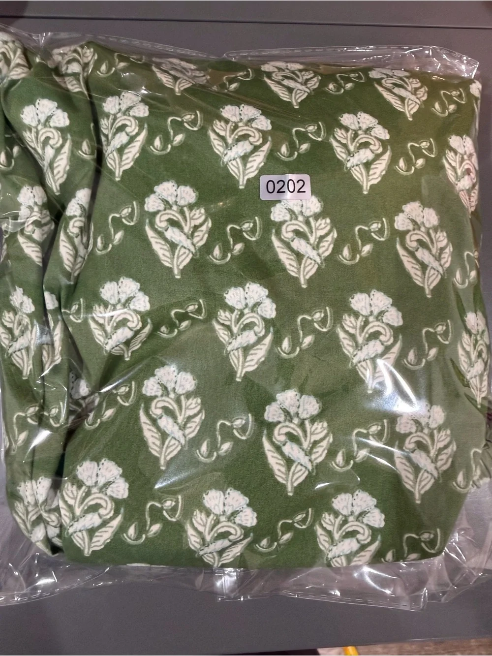 Olive Green Botanical Block Print Cotton Puff Sleeve Shift Dress L Square Neck
